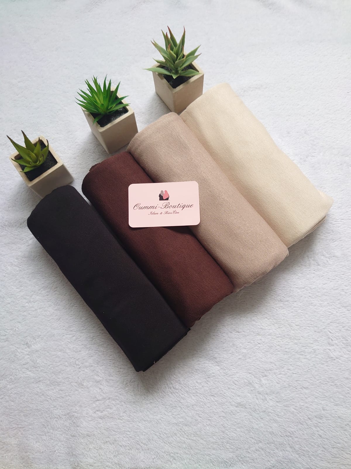 BOX Automne Hijab JERSEY Noir Marron Fonce Marron Clair Beige