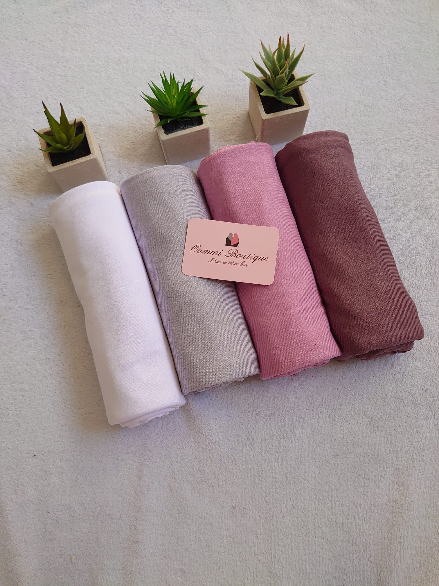 BOX Naturel Hijab JERSEY Blanc Gris Clair Rose Rose Colombin 1