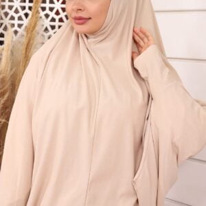 Hijab T SHIRT a enfiler Beige en Mousseline de Soie