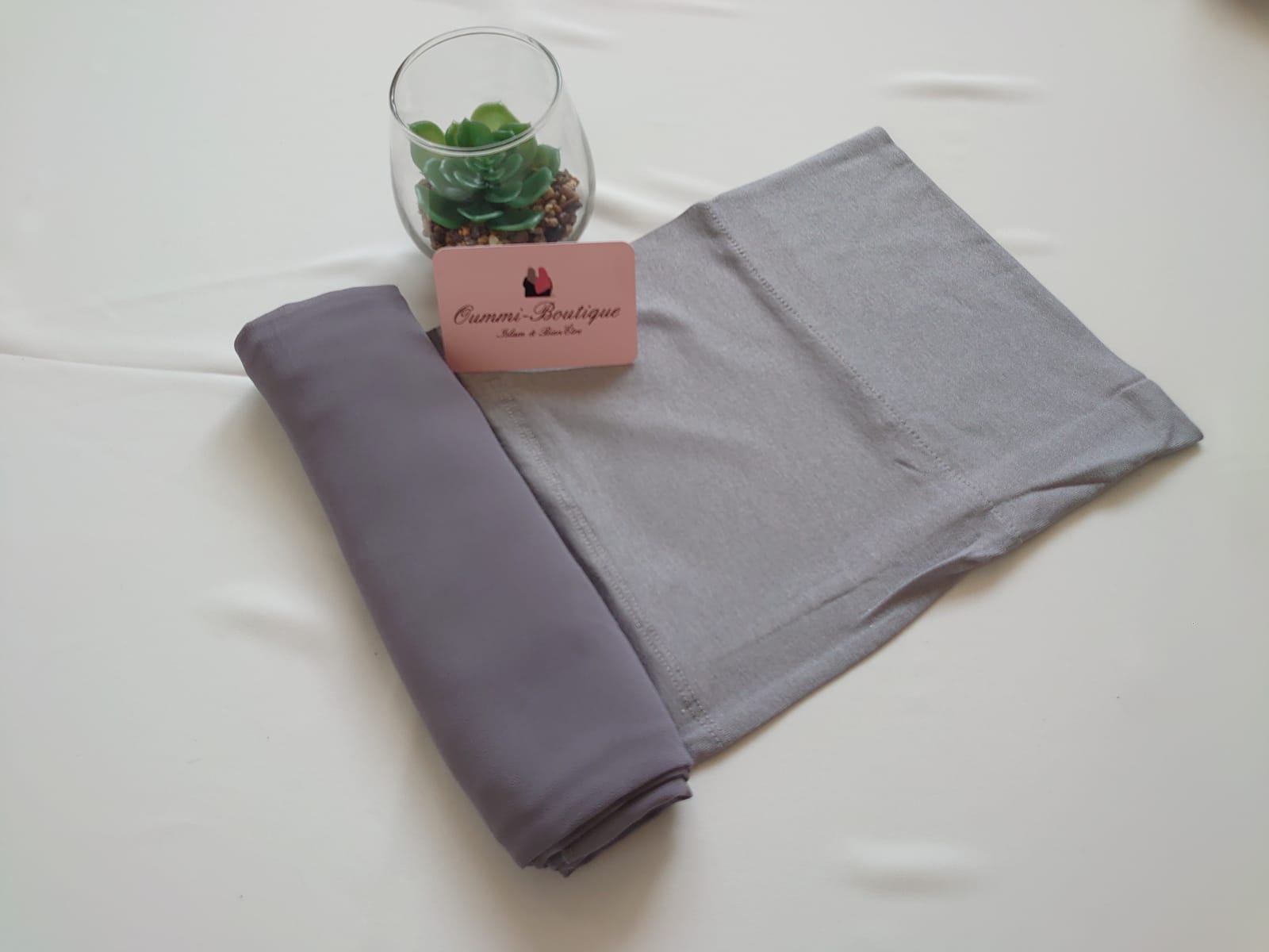 Hijab a Enfiler Gris 2 en 1 Mousseline de soie