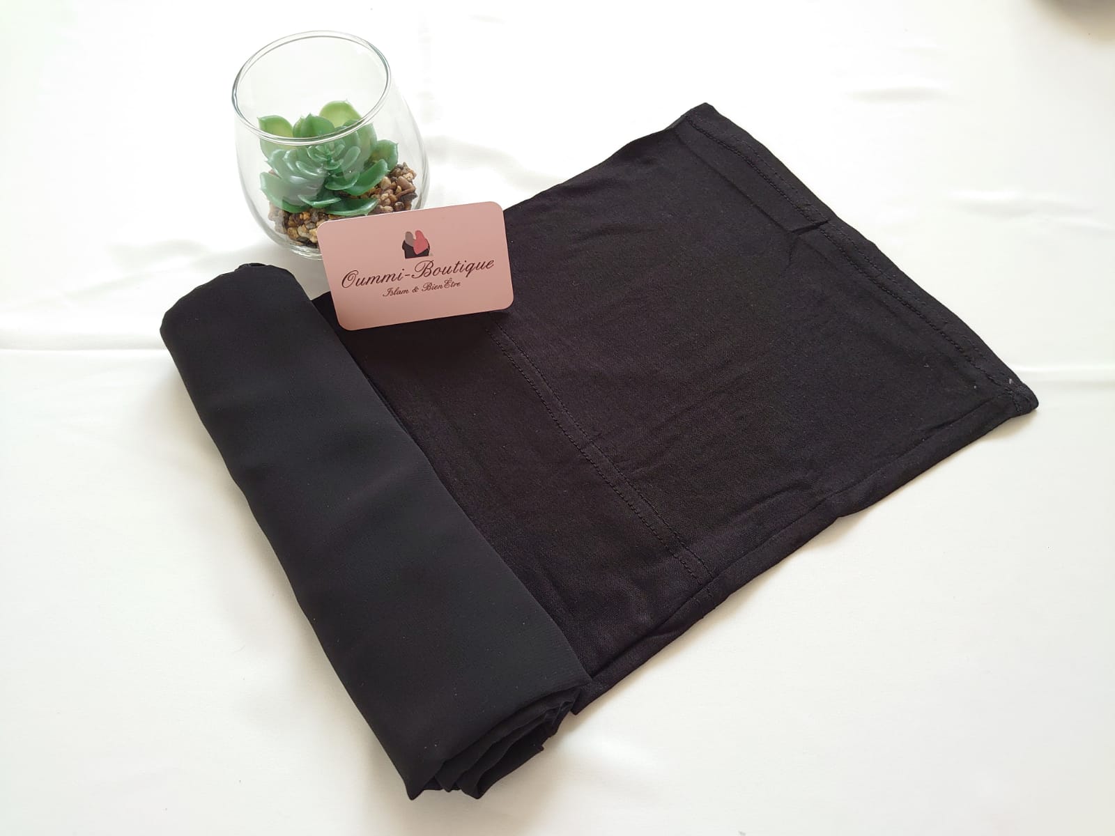 Hijab a Enfiler Noir 2 en 1 Mousseline de soie